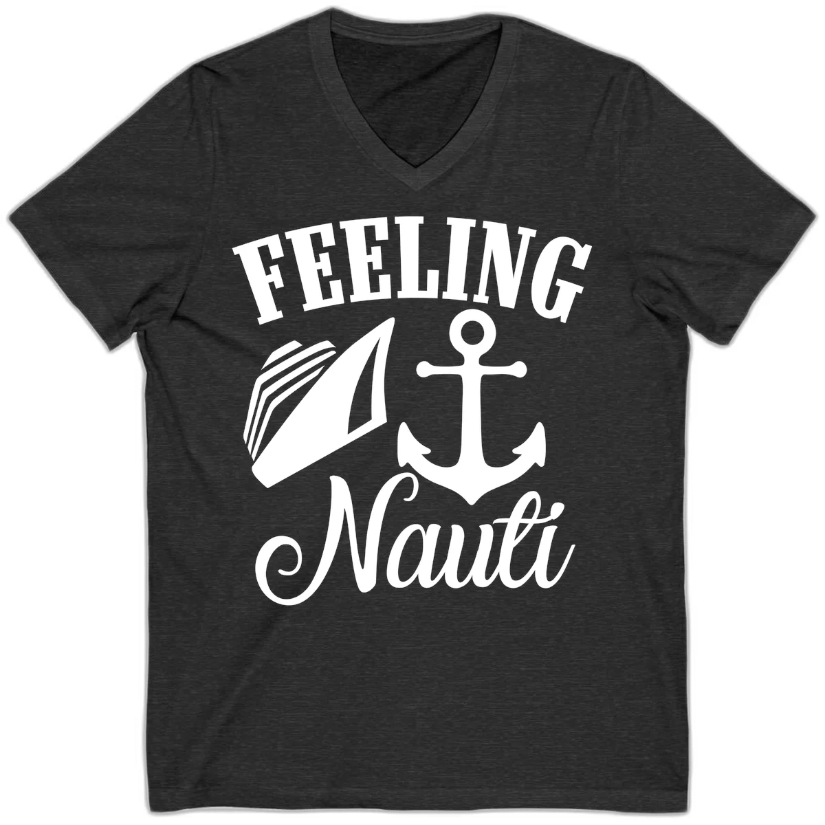 Feeling Nauti Anchor & Sailboat V-Neck in Dark Grey Heather