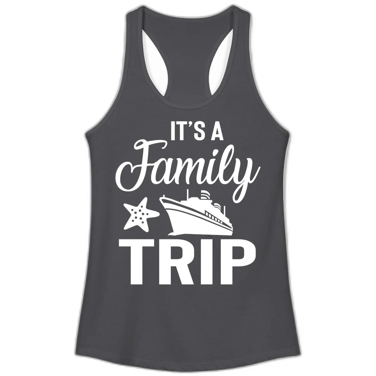 It's A Family Trip Ladies Tank in Solid Dark Gray