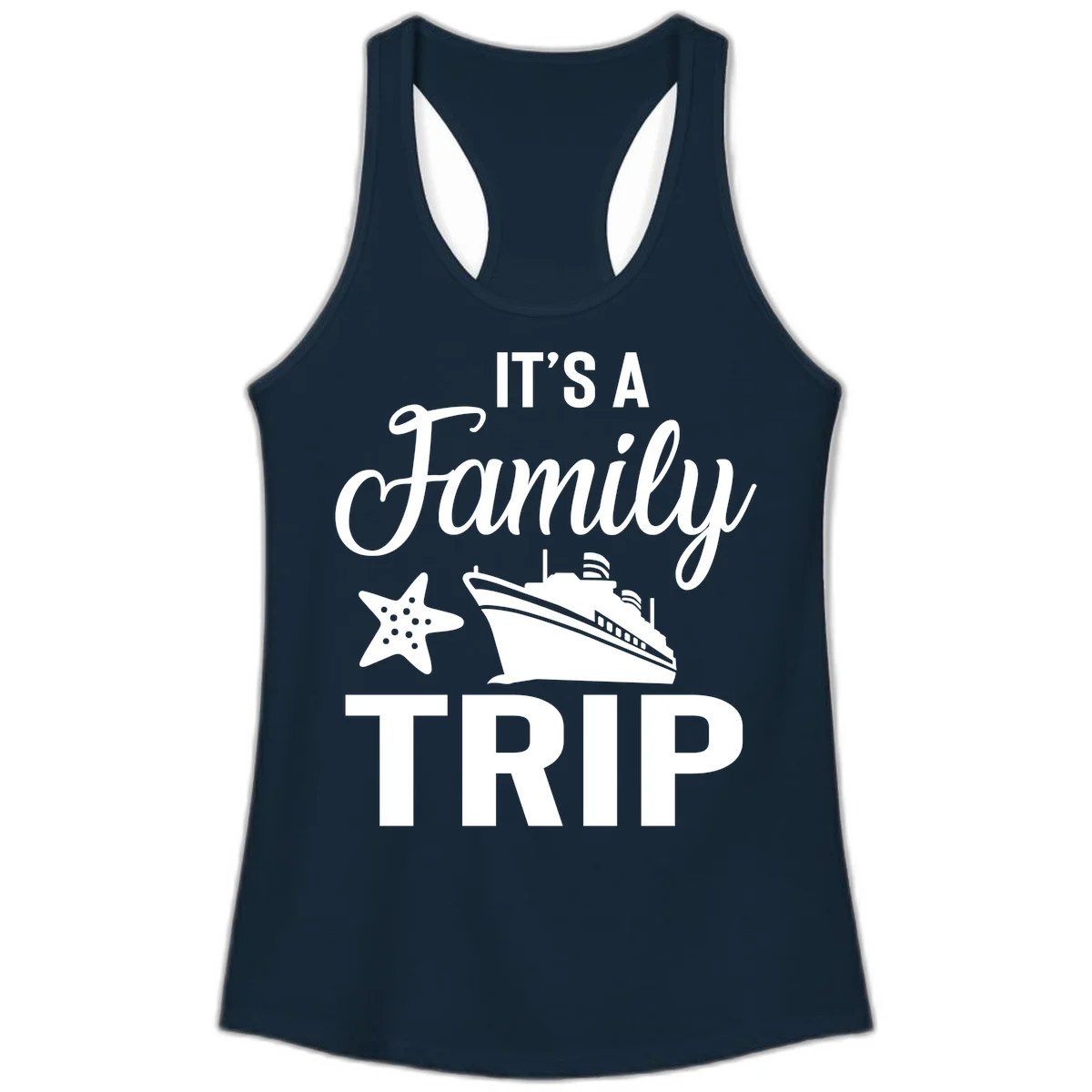 It's A Family Trip Ladies Tank in Solid Midnight Navy