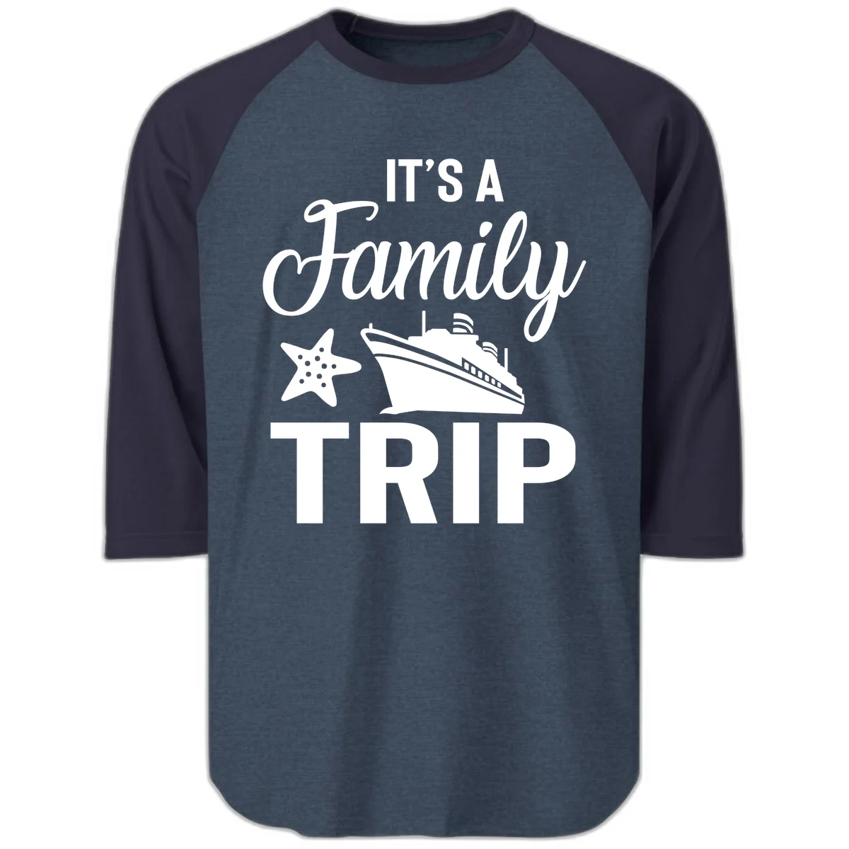 It's A Family Trip Raglan 3/4 in Heather Denim Navy