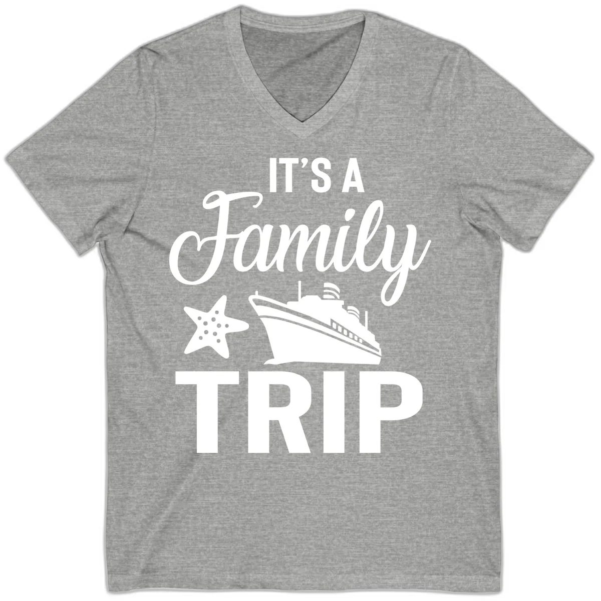 It's A Family Trip V-Neck in Athletic Heather
