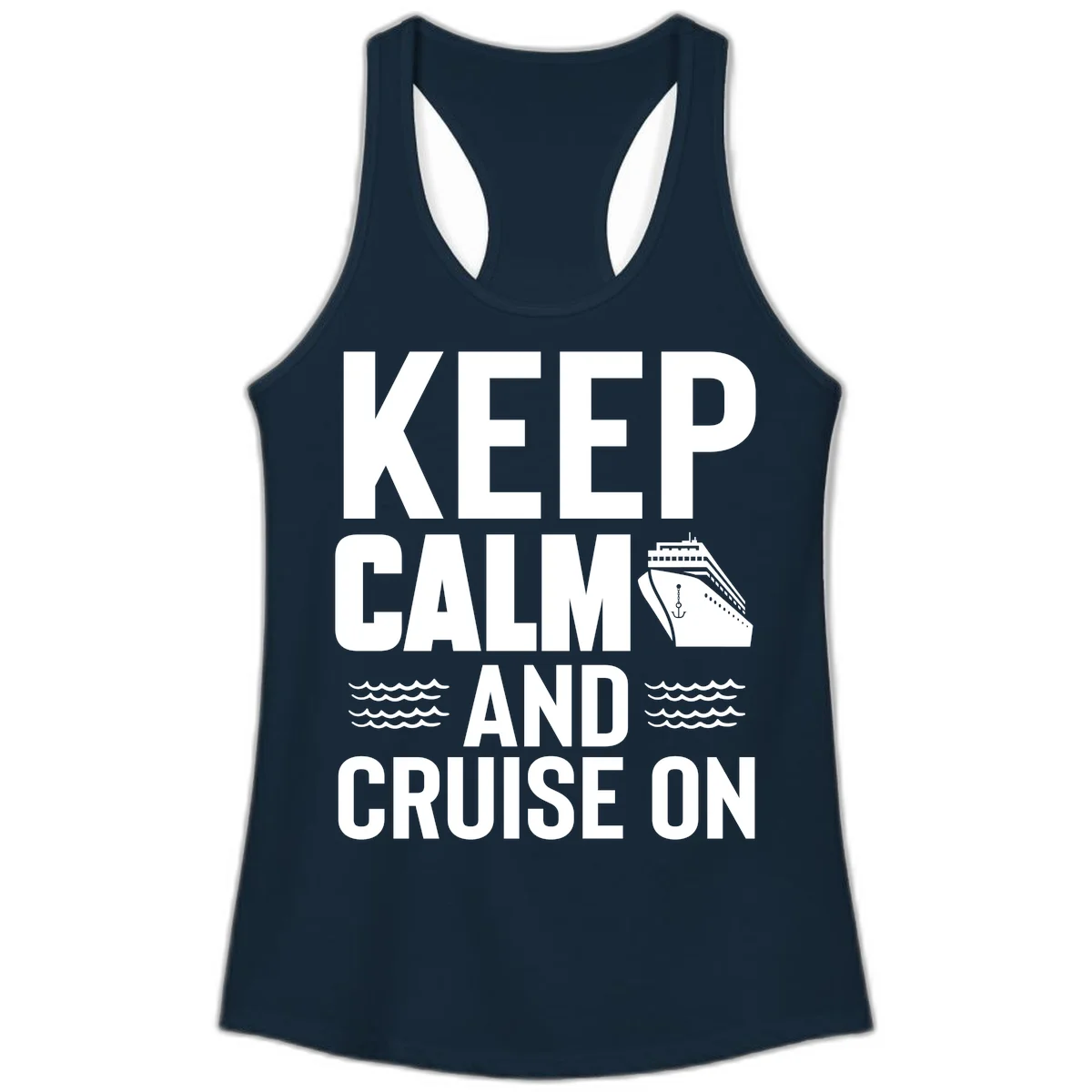 Keep Calm And Cruise On Ladies Tank Top in Solid Midnight Navy
