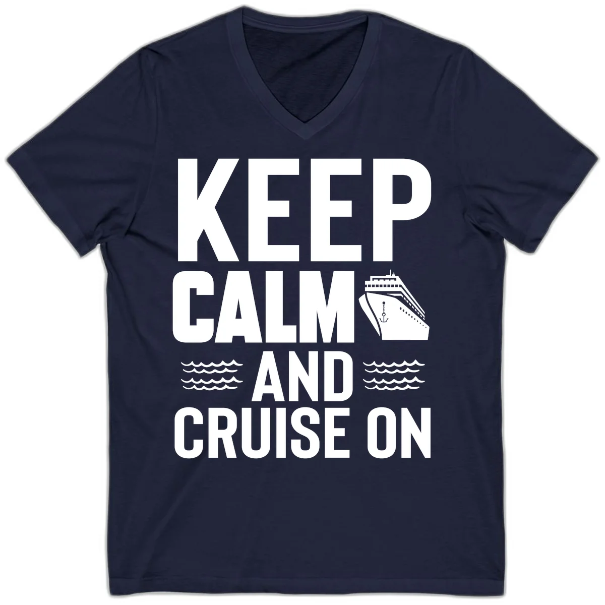 Keep Calm And Cruise On V-Neck T-Shirt in Navy
