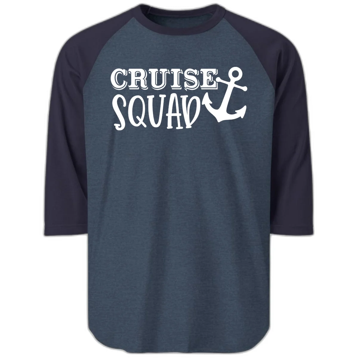 Cruise Squad Anchor Raglan 3/4 Sleeve Tee in Heather Denim Navy