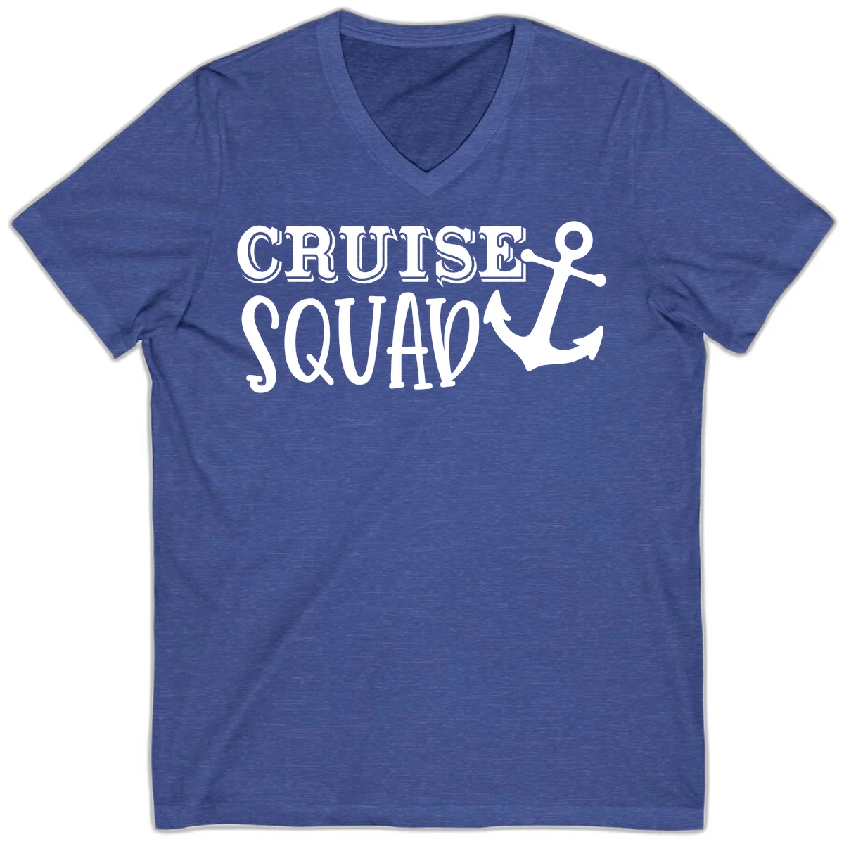 Cruise Squad Anchor V-Neck T-Shirt in Heather True Royal
