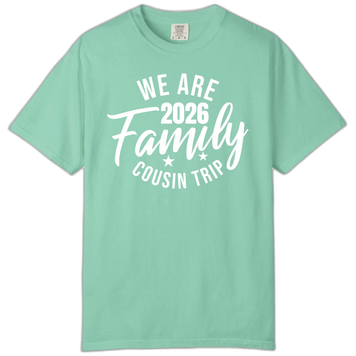 We Are 2026 Family Cousin Trip Comfort Colors Tee in Island Reef