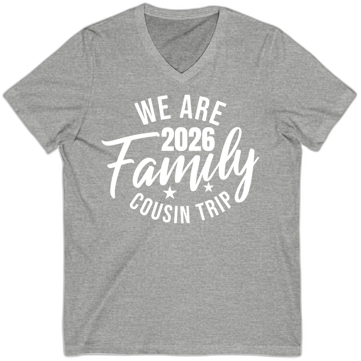 We Are 2026 Family Cousin Trip V-Neck Cruise Shirt in Athletic Heather
