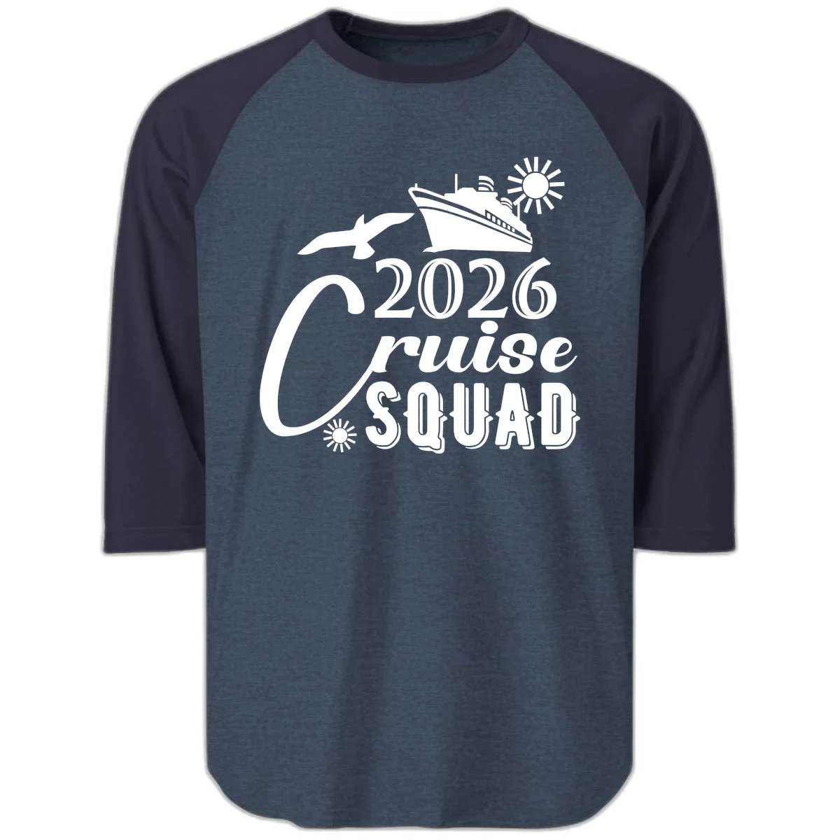 2026 Cruise Squad Raglan 3/4 in Heather Denim Navy