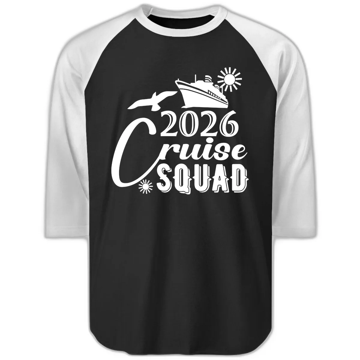 2026 Cruise Squad Raglan 3/4 in Black White