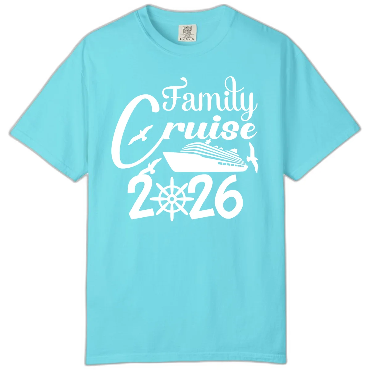 Family Cruise 2026 Comfort Color Tee in Lagoon Blue