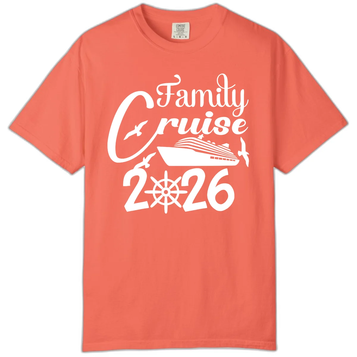 Family Cruise 2026 Comfort Color Tee in Bright Salmon