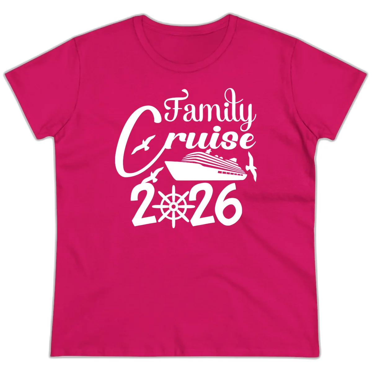 Family Cruise 2026 Ladies Tee in Heliconia
