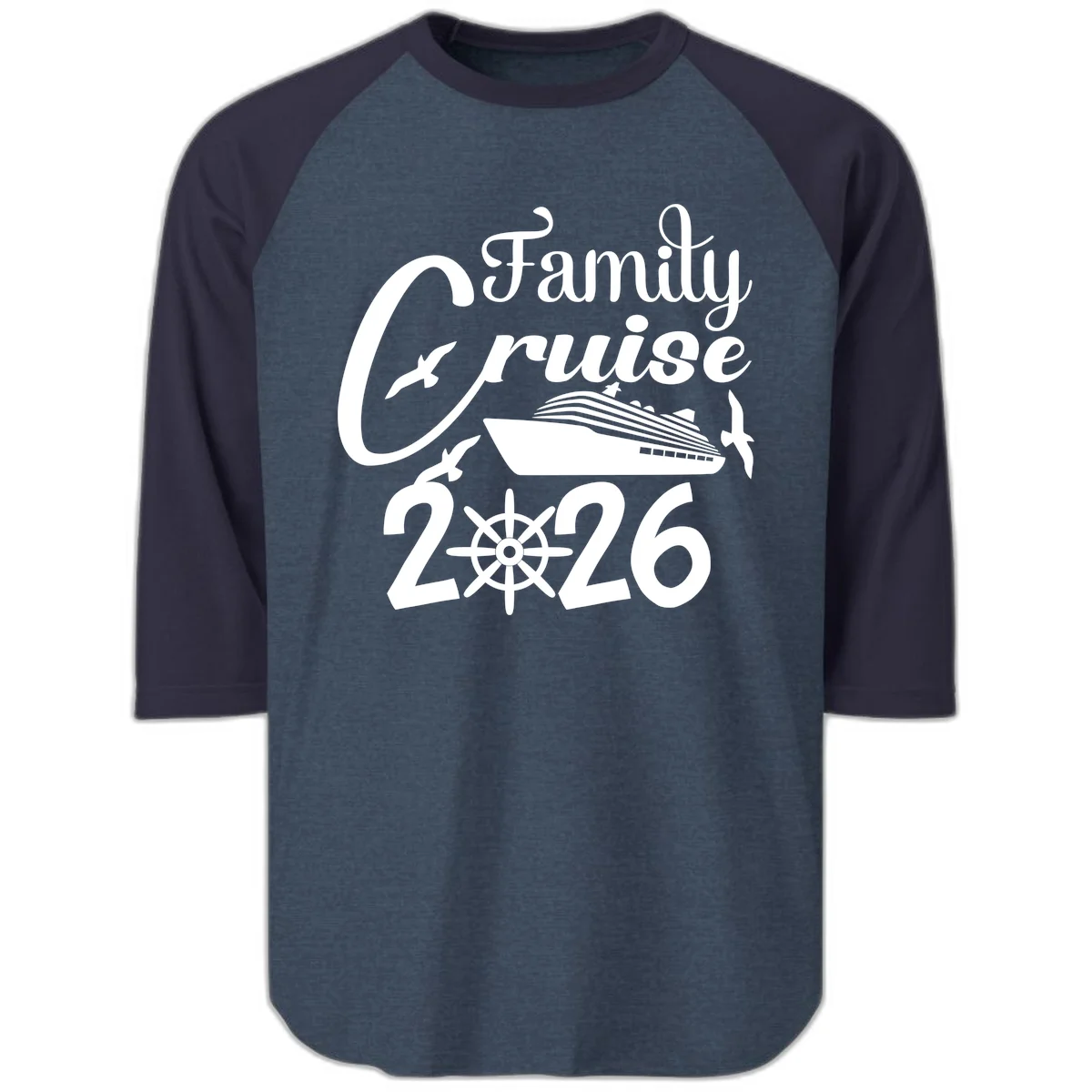 Family Cruise 2026 Raglan 3/4 in Heather Denim Navy