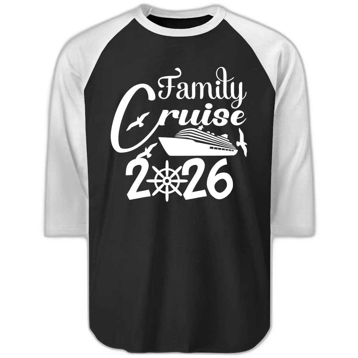 Family Cruise 2026 Raglan 3/4 in Black White