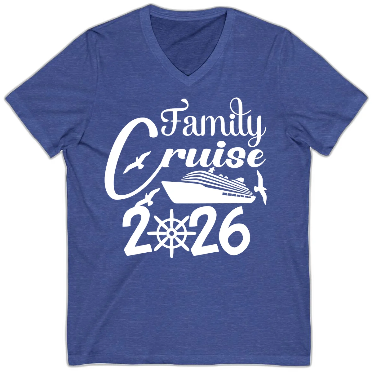 Family Cruise 2026 V-Neck in Heather True Royal
