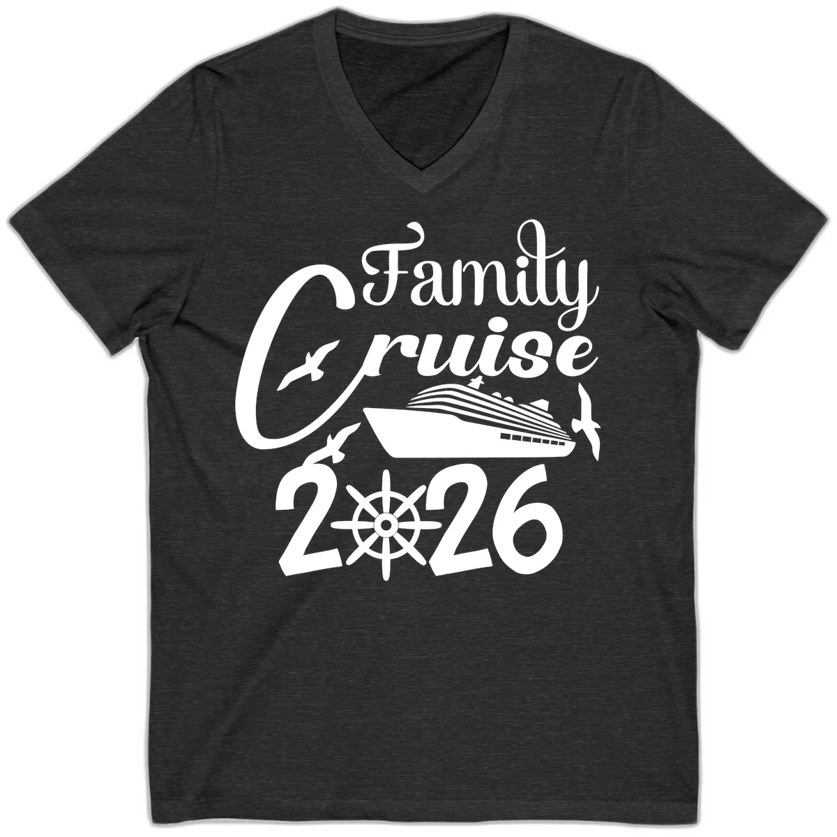 Family Cruise 2026 V-Neck in Dark Grey Heather
