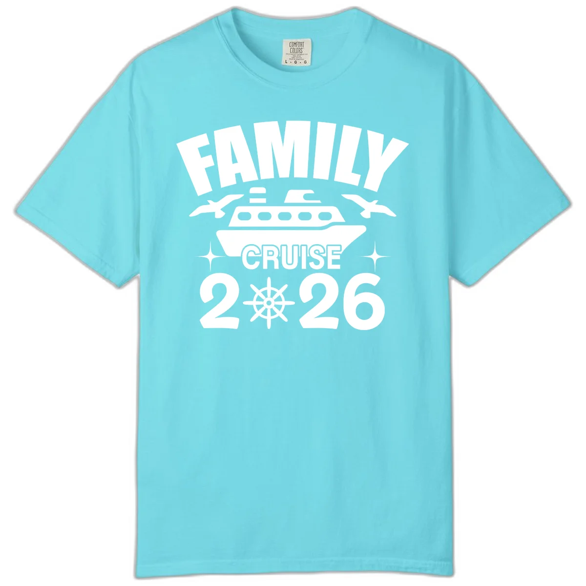 Family Cruise 2026 Comfort Color T-Shirt in Lagoon Blue