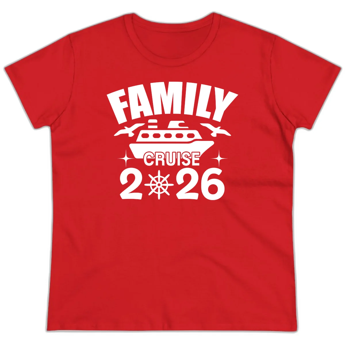 Family Cruise 2026 Matching Ladies Vacation Tee in Red