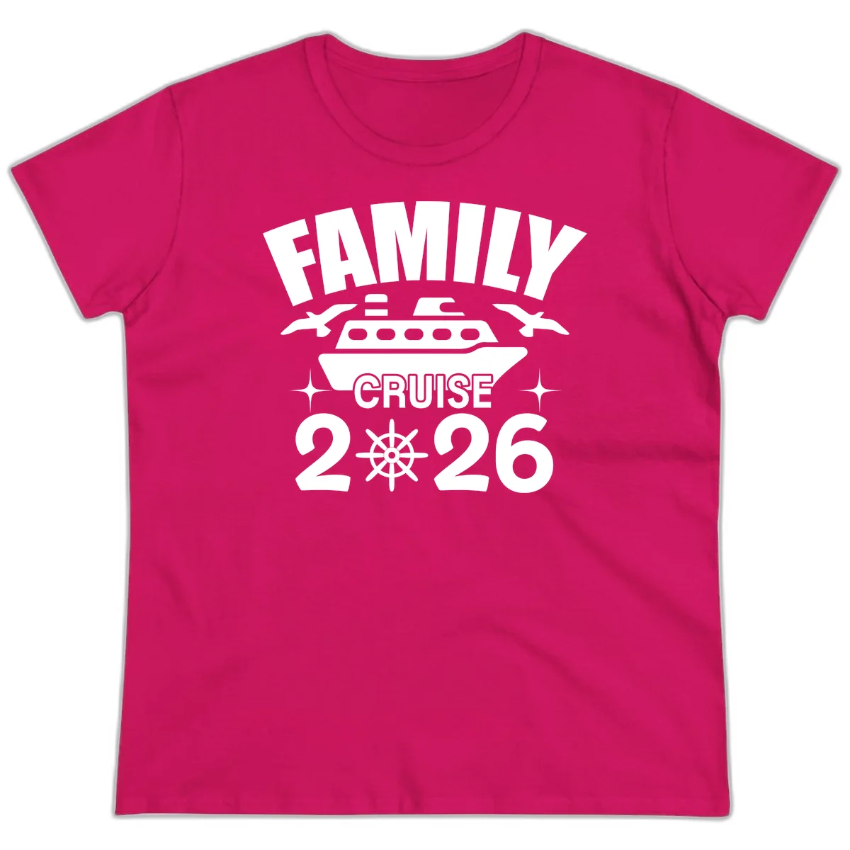 Family Cruise 2026 Matching Ladies Vacation Tee in Heliconia