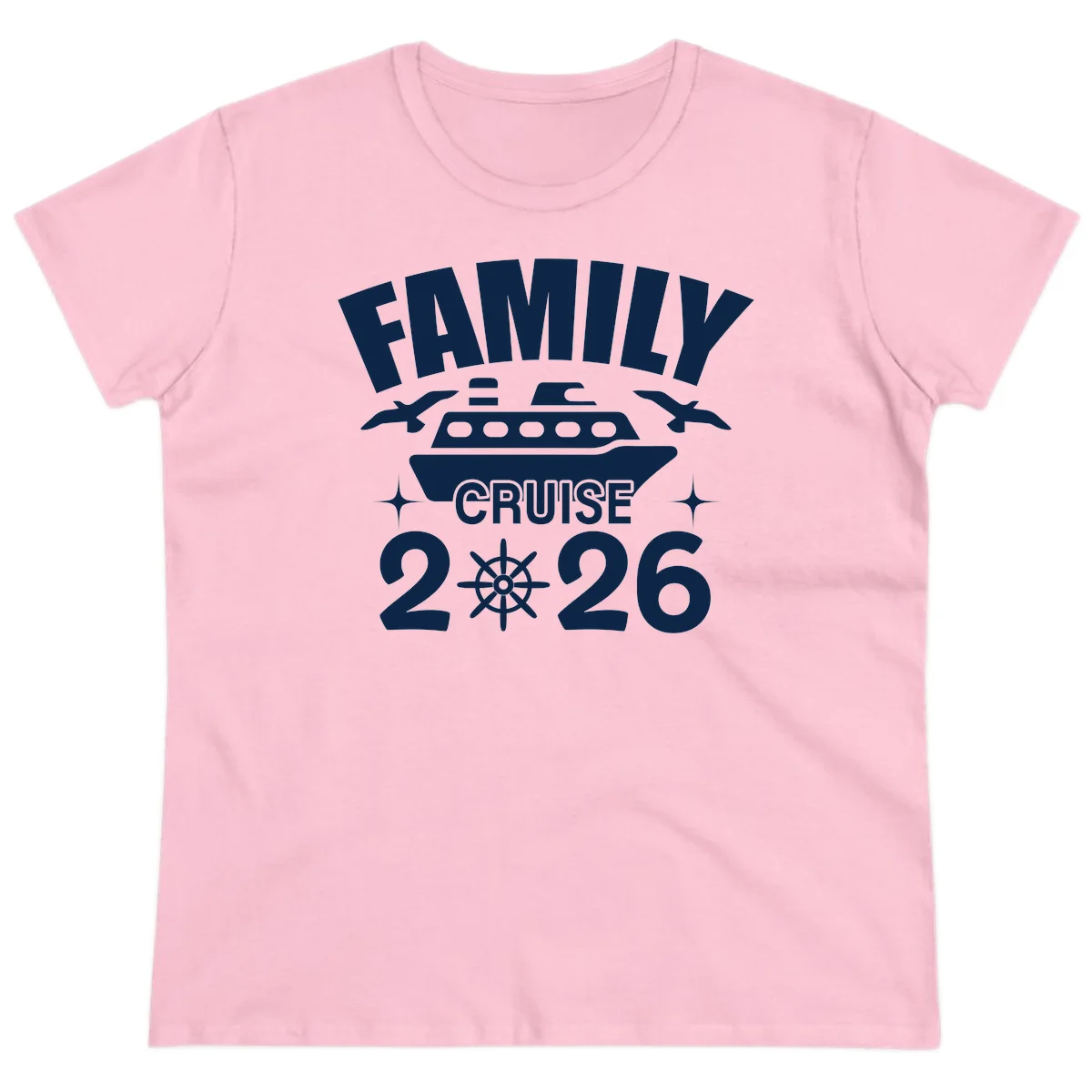 Family Cruise 2026 Matching Ladies Vacation Tee in Light Pink