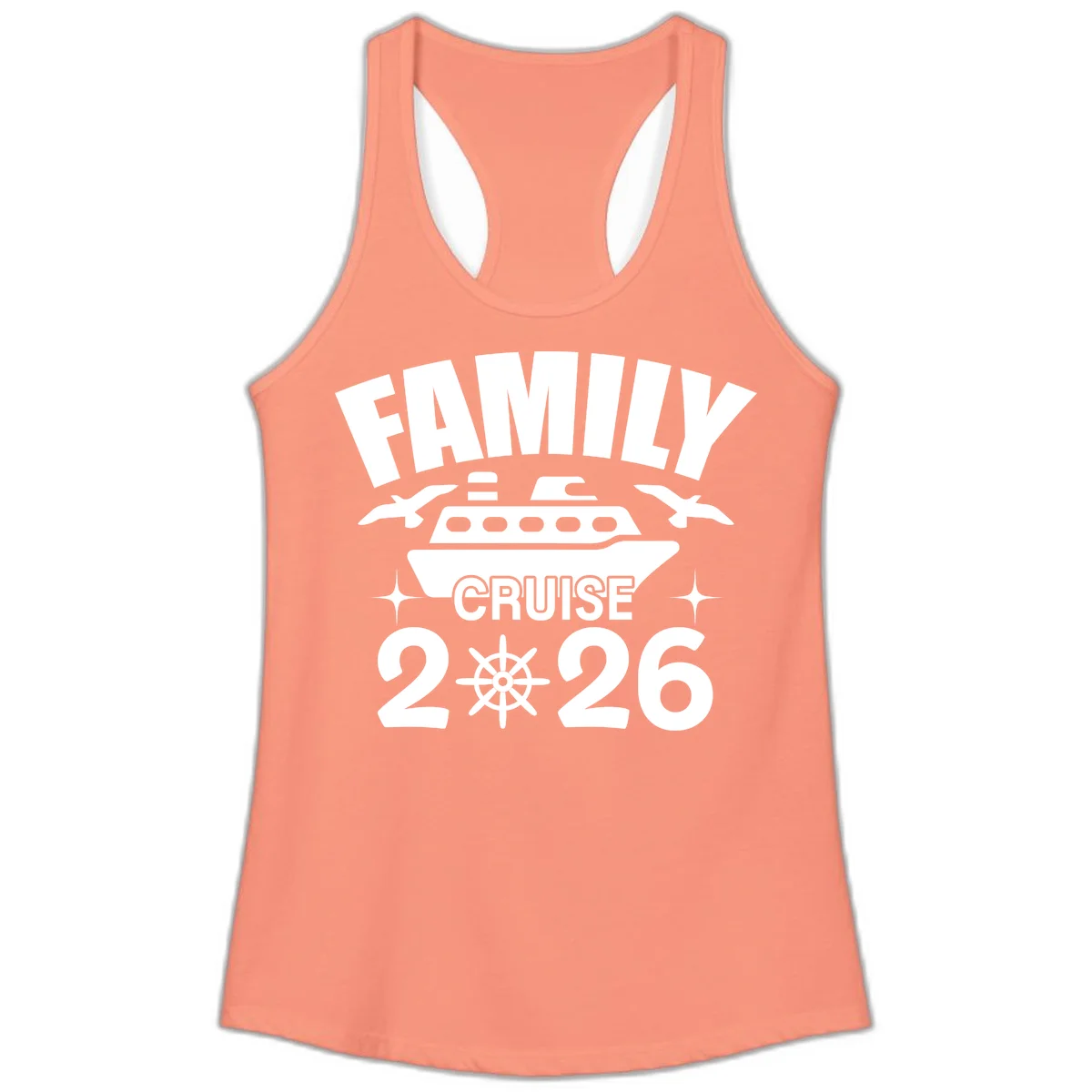Family Cruise 2026 Matching Ladies Tank Top in Solid Light Orange
