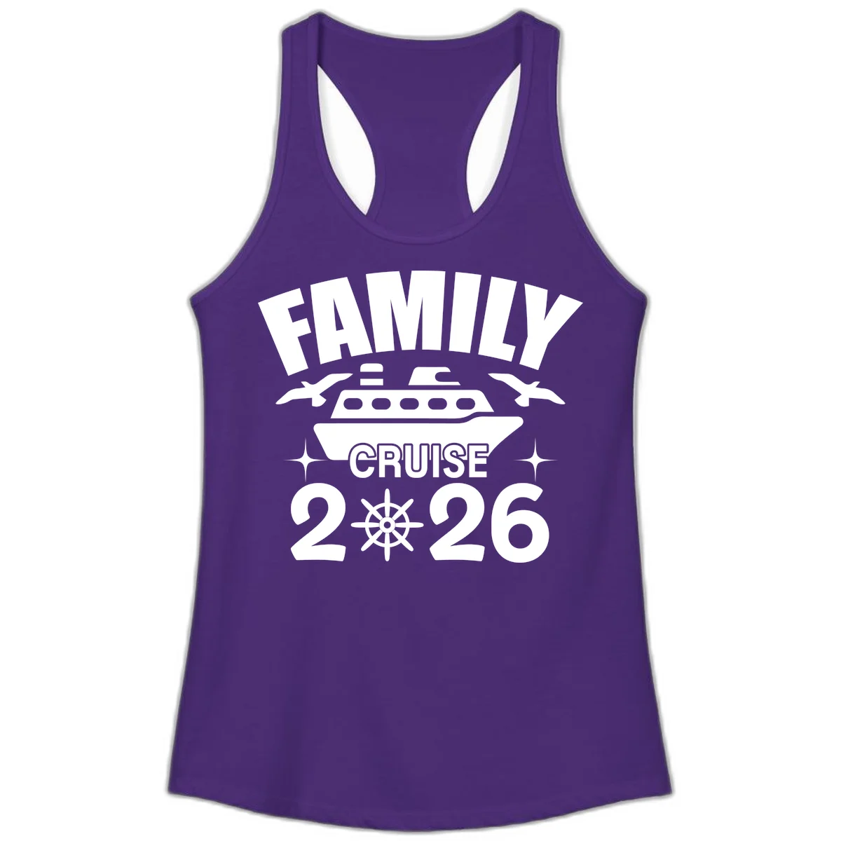 Family Cruise 2026 Matching Ladies Tank Top in Solid Purple Rush
