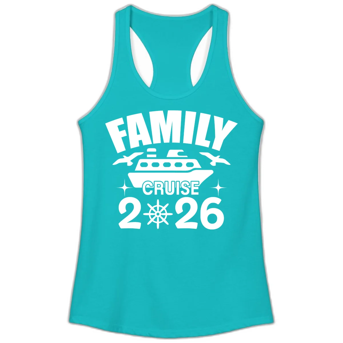 Family Cruise 2026 Matching Ladies Tank Top in Tahiti Blue