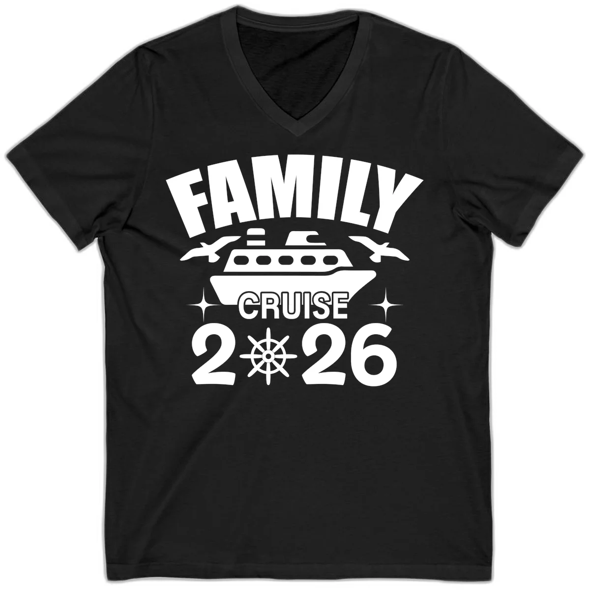 Family Cruise 2026 Group Vacation V-Neck T-Shirt in Black