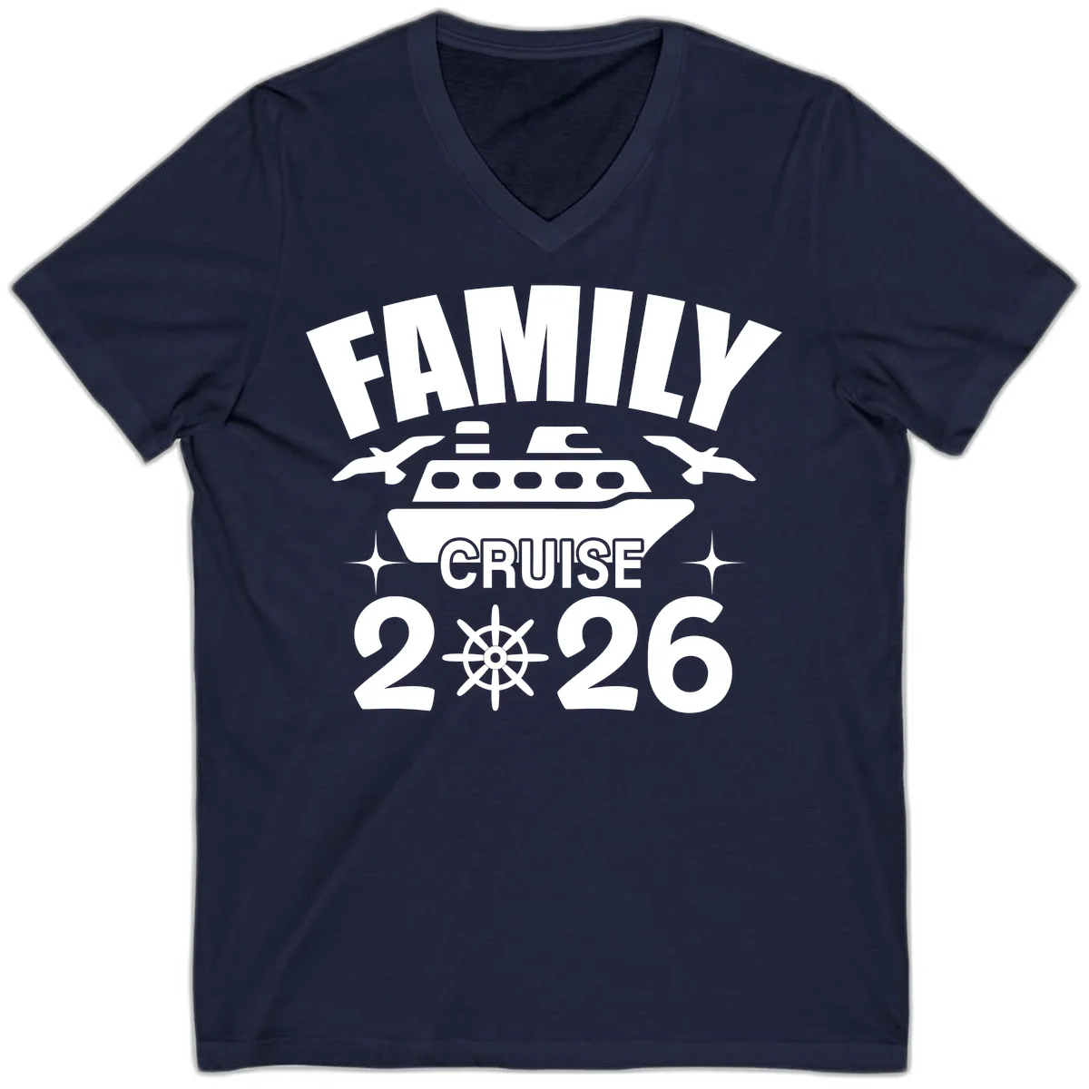 Family Cruise 2026 Group Vacation V-Neck T-Shirt in Navy