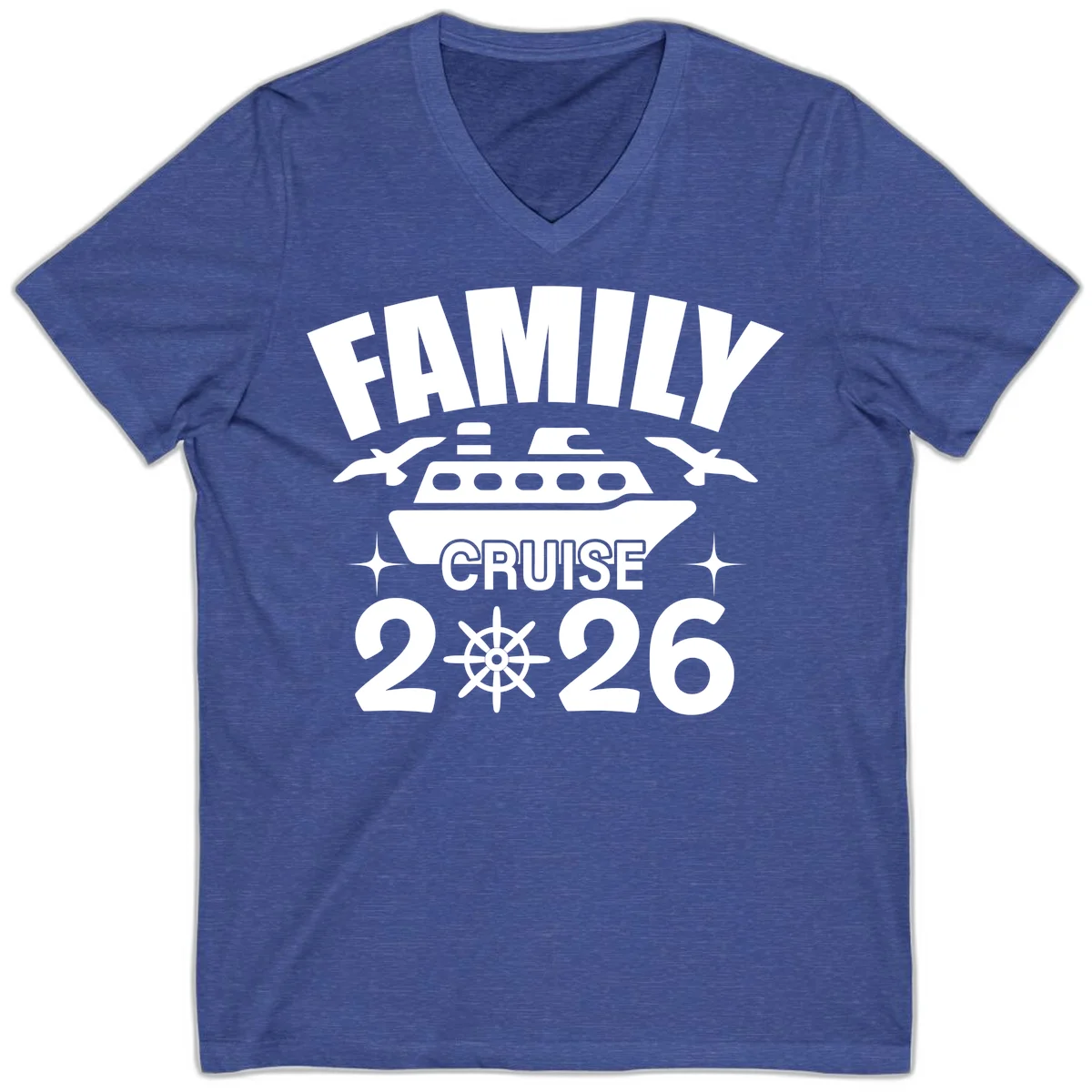 Family Cruise 2026 Group Vacation V-Neck T-Shirt in Heather True Royal