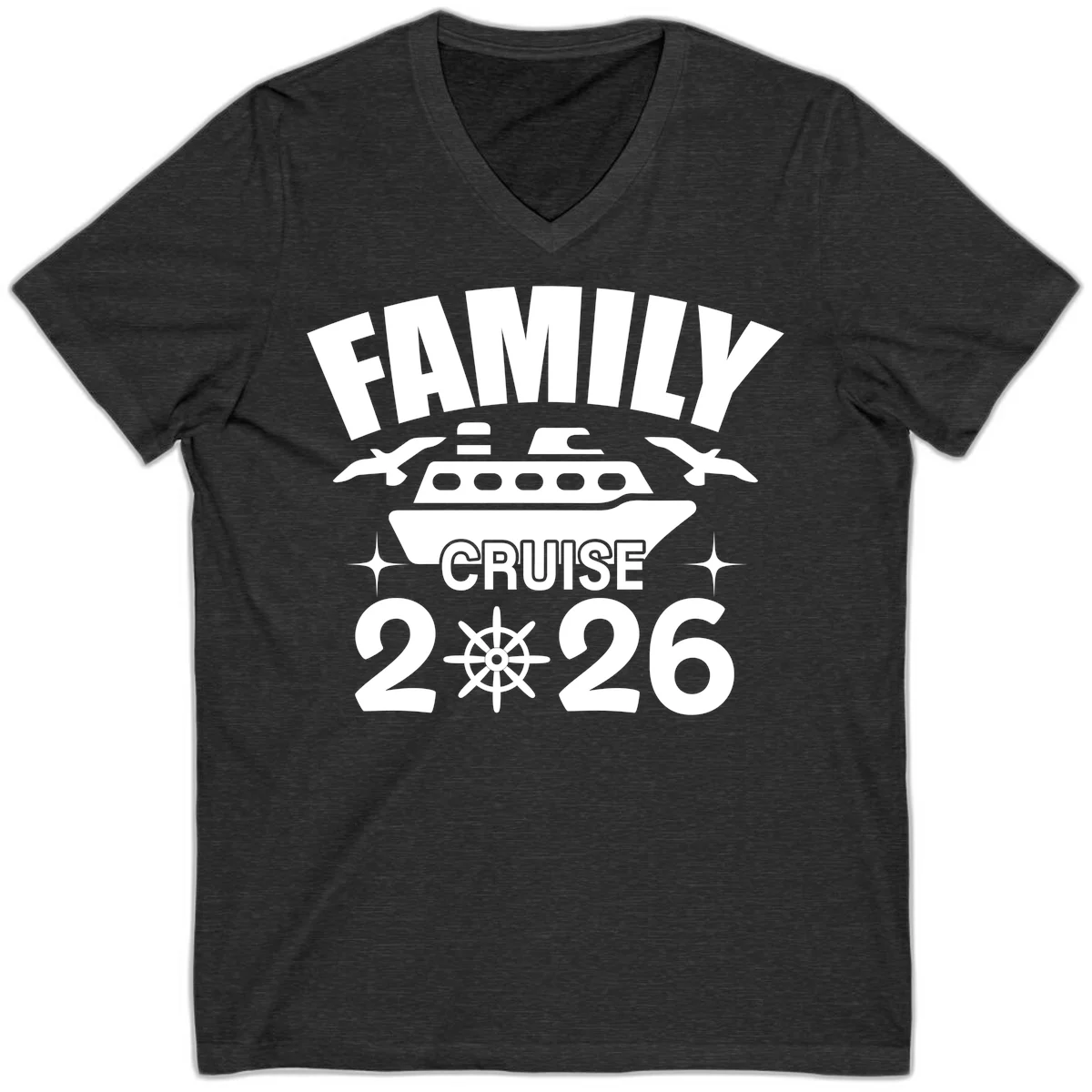 Family Cruise 2026 Group Vacation V-Neck T-Shirt in Dark Grey Heather