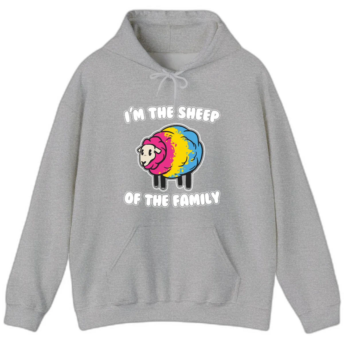 Colorful cartoon sheep with rainbow wool and text 'I'm the sheep of the family' - humorous family joke design in Sport Grey