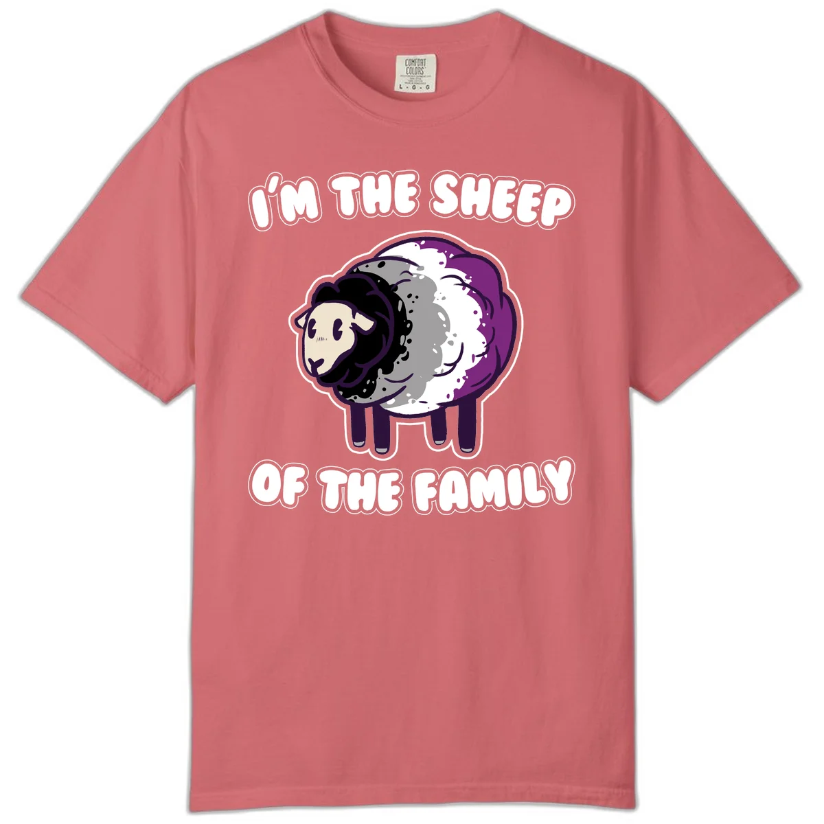 Cartoon purple and white sheep with text 'I'm the sheep of the family' - humorous family dynamic design in Watermelon