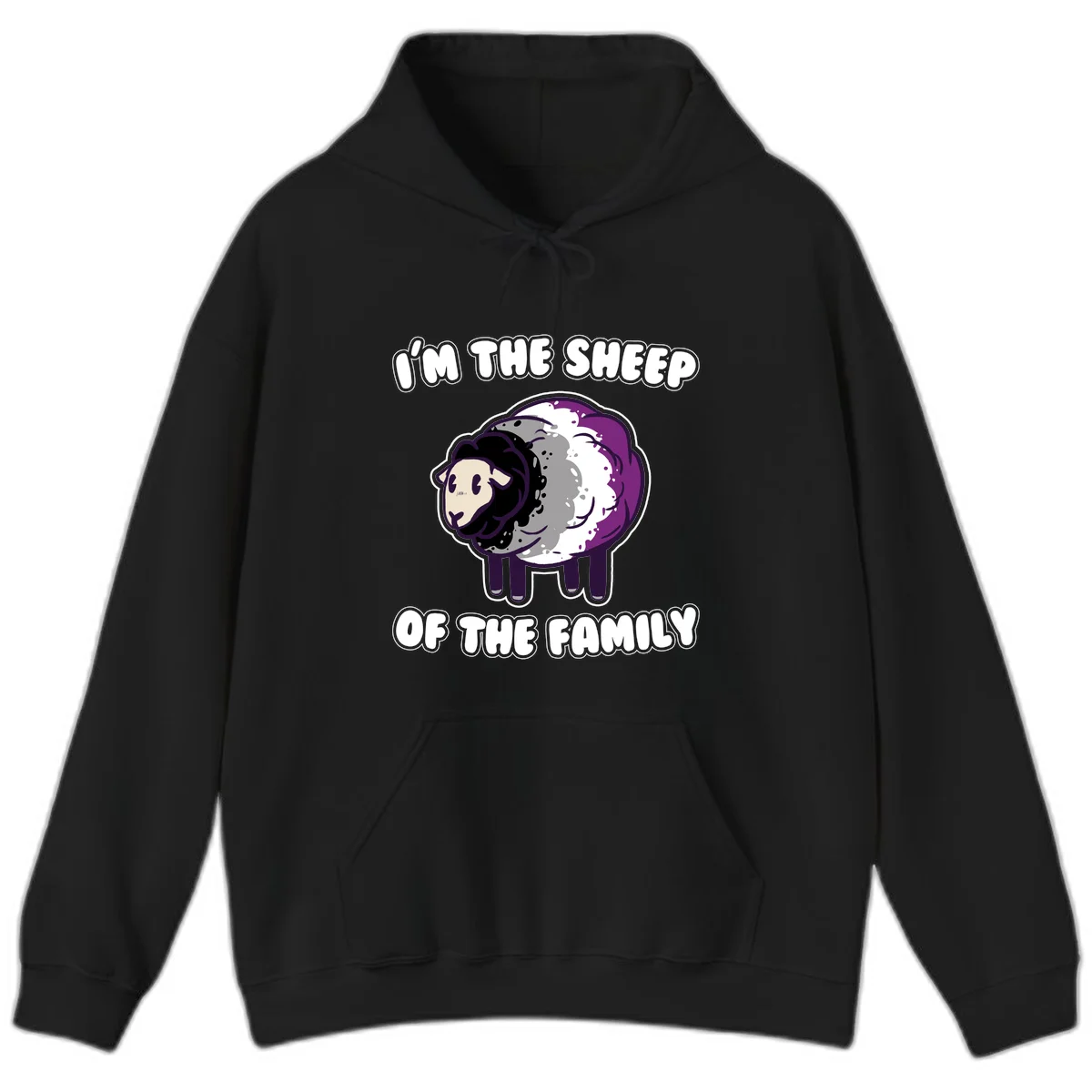 Cartoon purple and white sheep with text 'I'm the sheep of the family' - humorous family dynamic design in Black