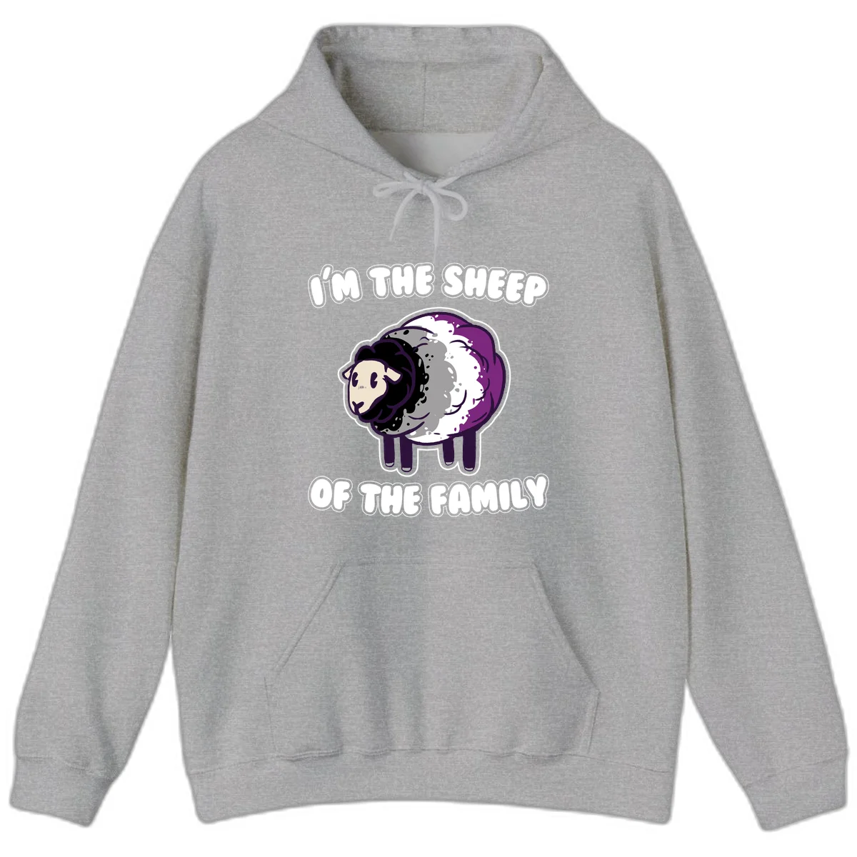 Cartoon purple and white sheep with text 'I'm the sheep of the family' - humorous family dynamic design in Sport Grey