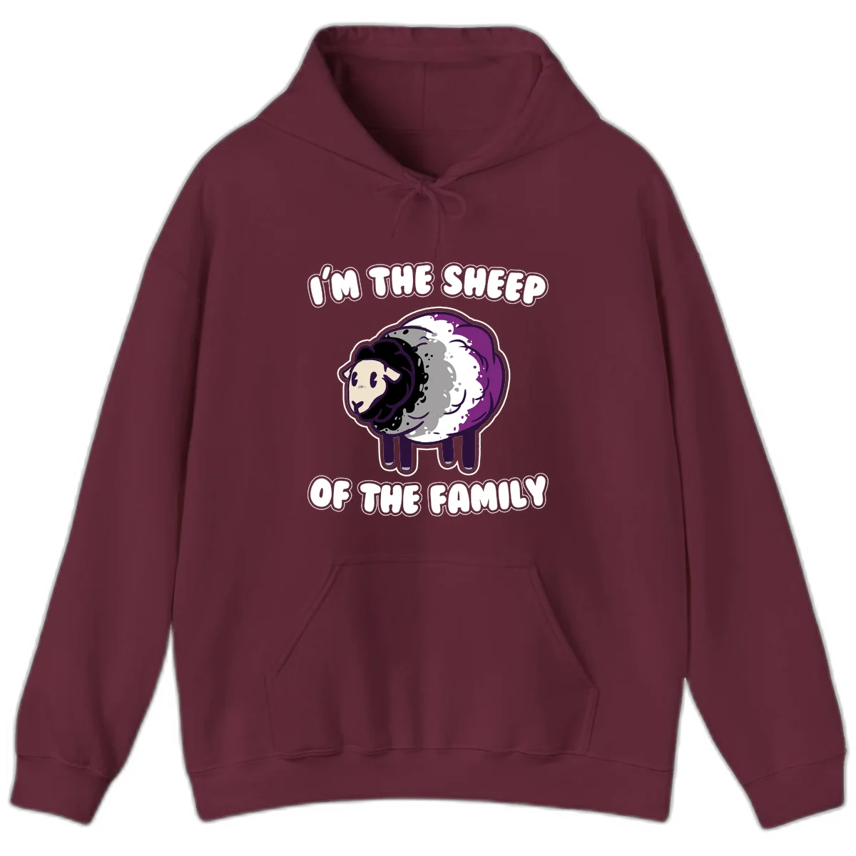 Cartoon purple and white sheep with text 'I'm the sheep of the family' - humorous family dynamic design in Maroon