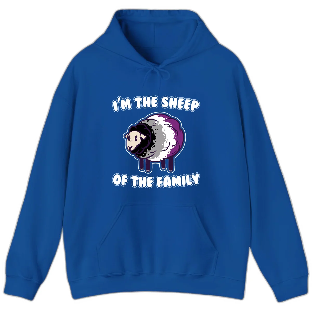 Cartoon purple and white sheep with text 'I'm the sheep of the family' - humorous family dynamic design in Royal