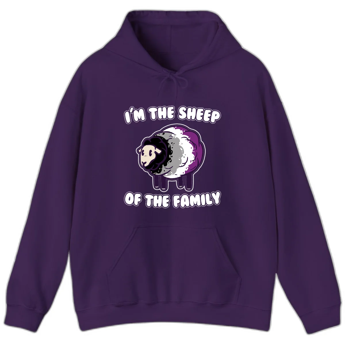 Cartoon purple and white sheep with text 'I'm the sheep of the family' - humorous family dynamic design in Purple