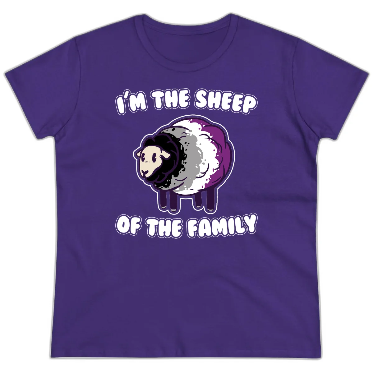 Cartoon purple and white sheep with text 'I'm the sheep of the family' - humorous family dynamic design in Purple