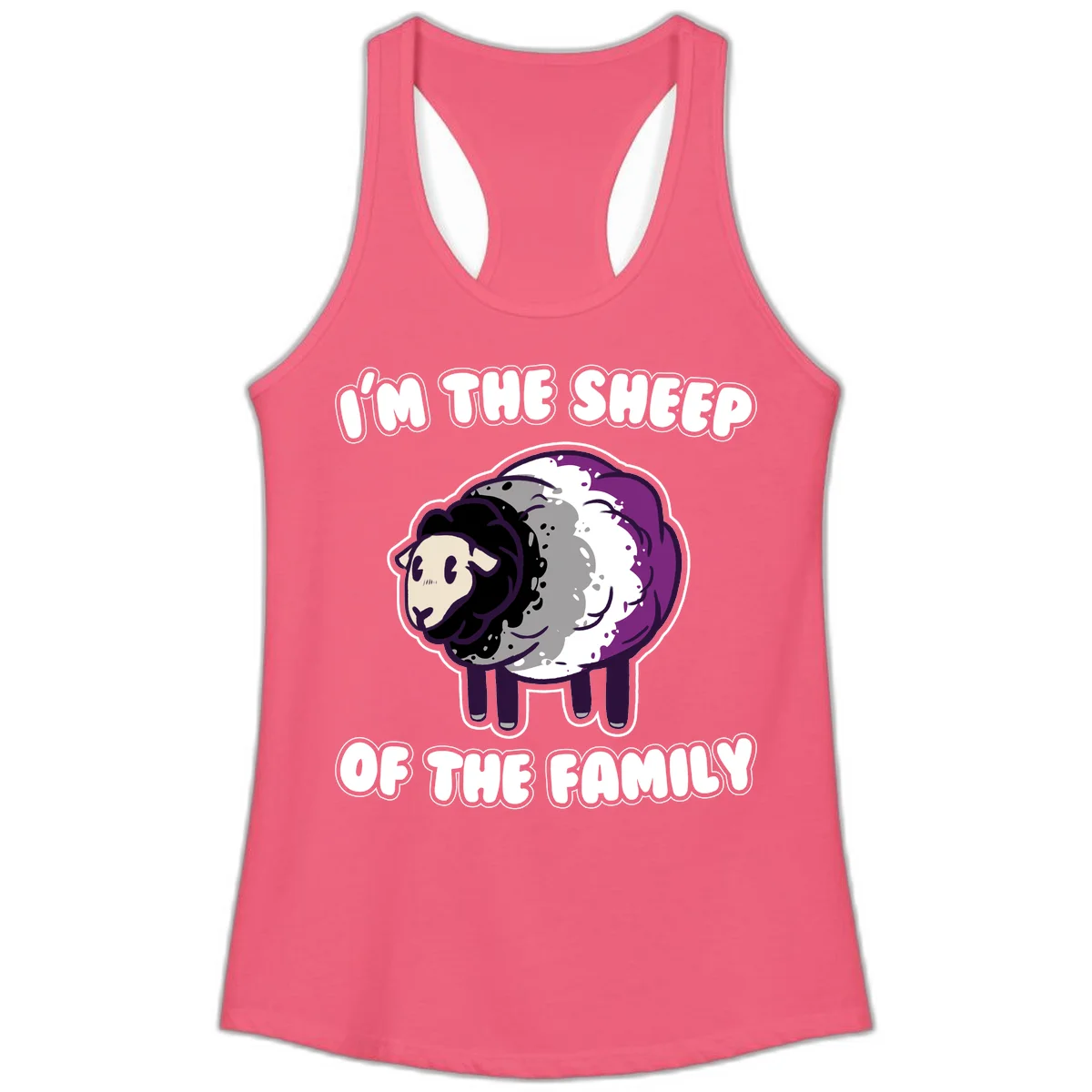 Cartoon purple and white sheep with text 'I'm the sheep of the family' - humorous family dynamic design in Hot Pink