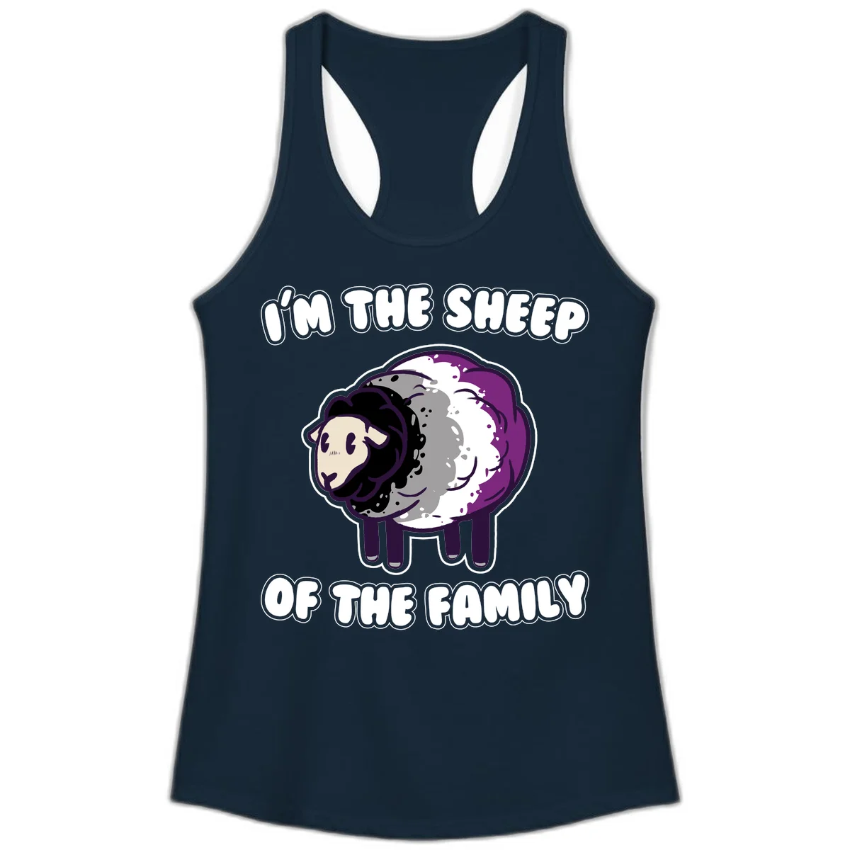 Cartoon purple and white sheep with text 'I'm the sheep of the family' - humorous family dynamic design in Solid Midnight Navy