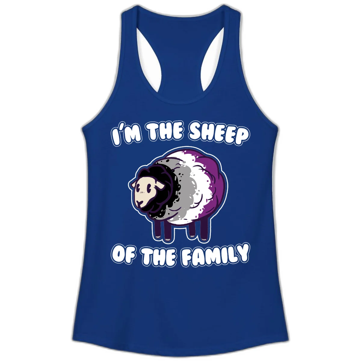 Cartoon purple and white sheep with text 'I'm the sheep of the family' - humorous family dynamic design in Solid Royal