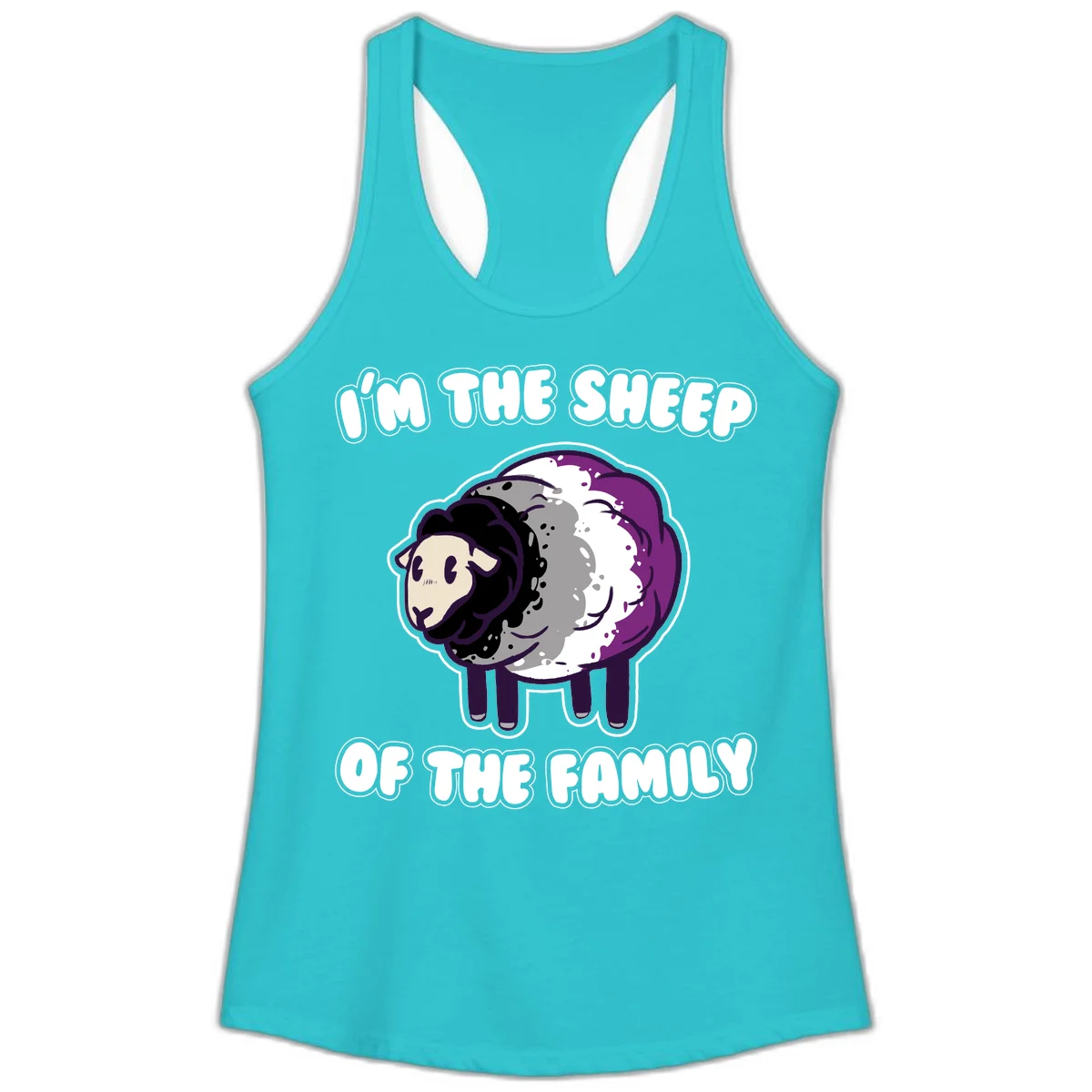 Cartoon purple and white sheep with text 'I'm the sheep of the family' - humorous family dynamic design in Solid Tahiti Blue
