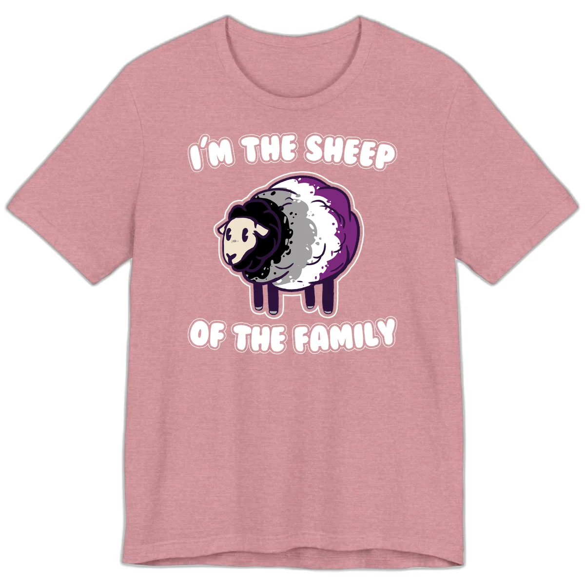 Cartoon purple and white sheep with text 'I'm the sheep of the family' - humorous family dynamic design in Heather Orchid