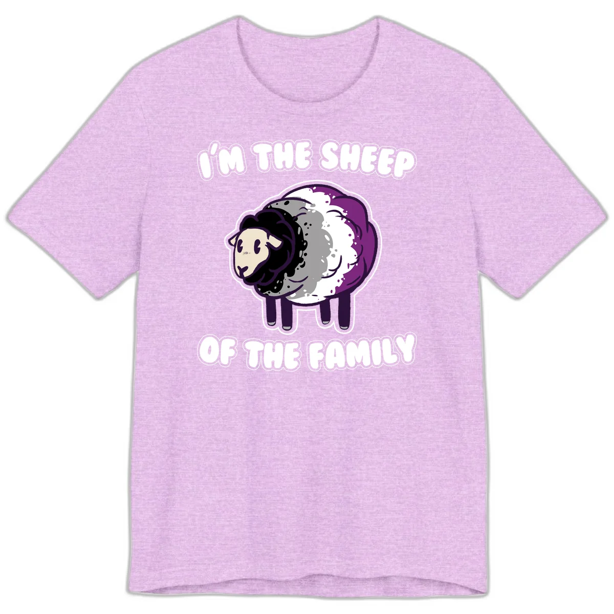 Cartoon purple and white sheep with text 'I'm the sheep of the family' - humorous family dynamic design in Heather Prism Lilac