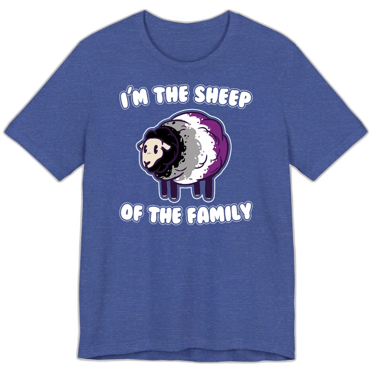 Cartoon purple and white sheep with text 'I'm the sheep of the family' - humorous family dynamic design in Heather True Royal