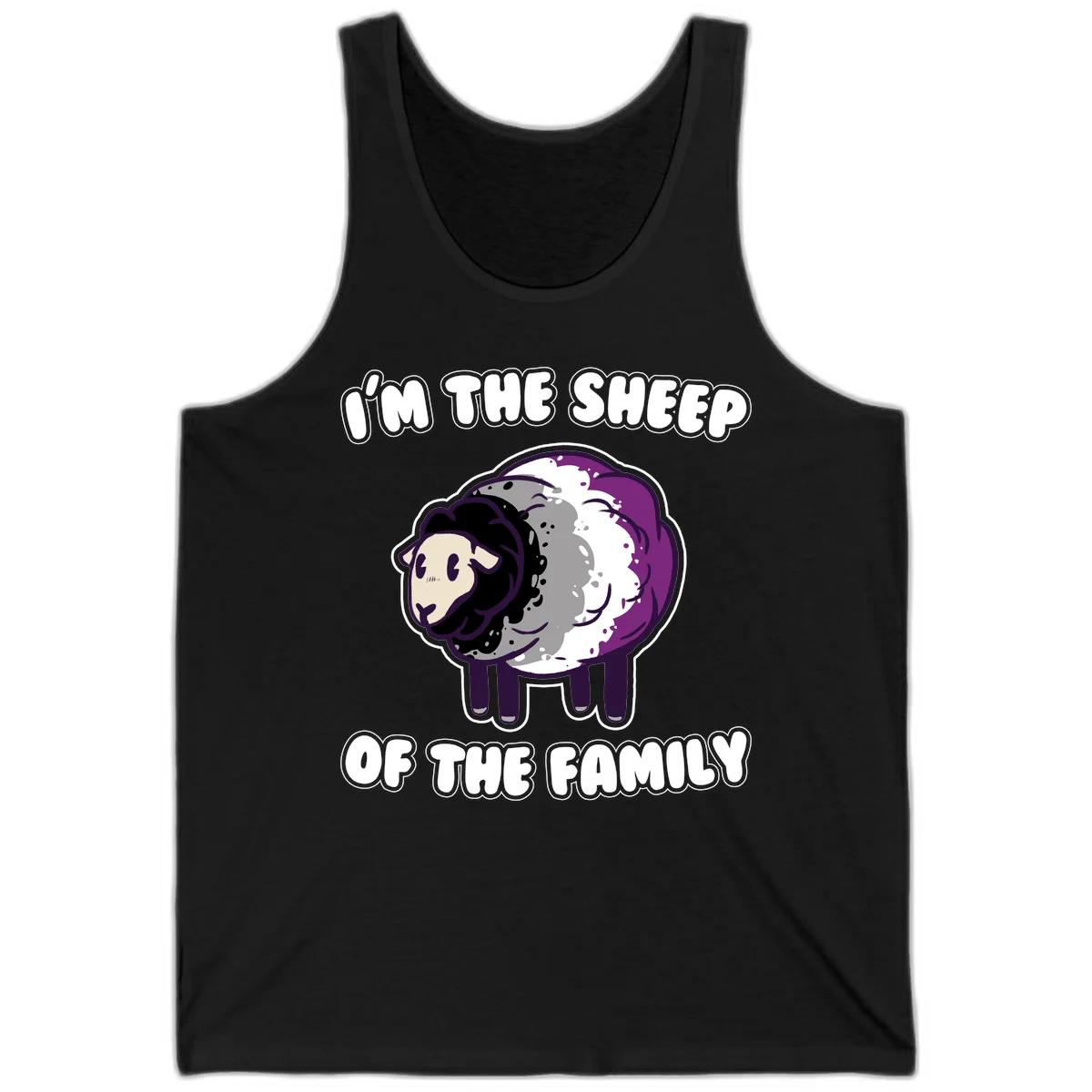 Cartoon purple and white sheep with text 'I'm the sheep of the family' - humorous family dynamic design in Black