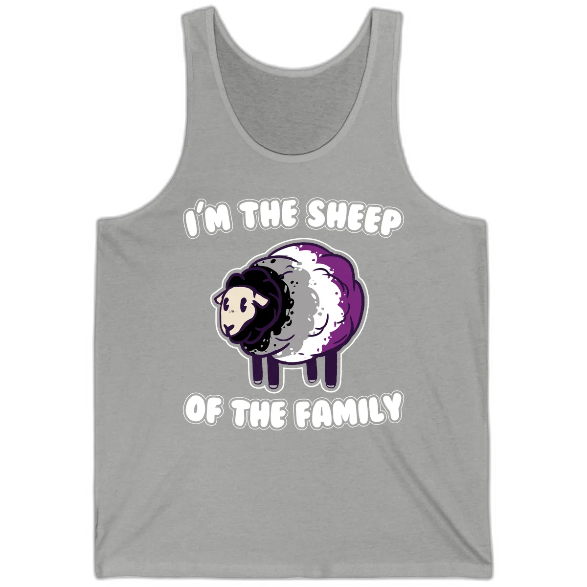 Cartoon purple and white sheep with text 'I'm the sheep of the family' - humorous family dynamic design in Athletic Heather