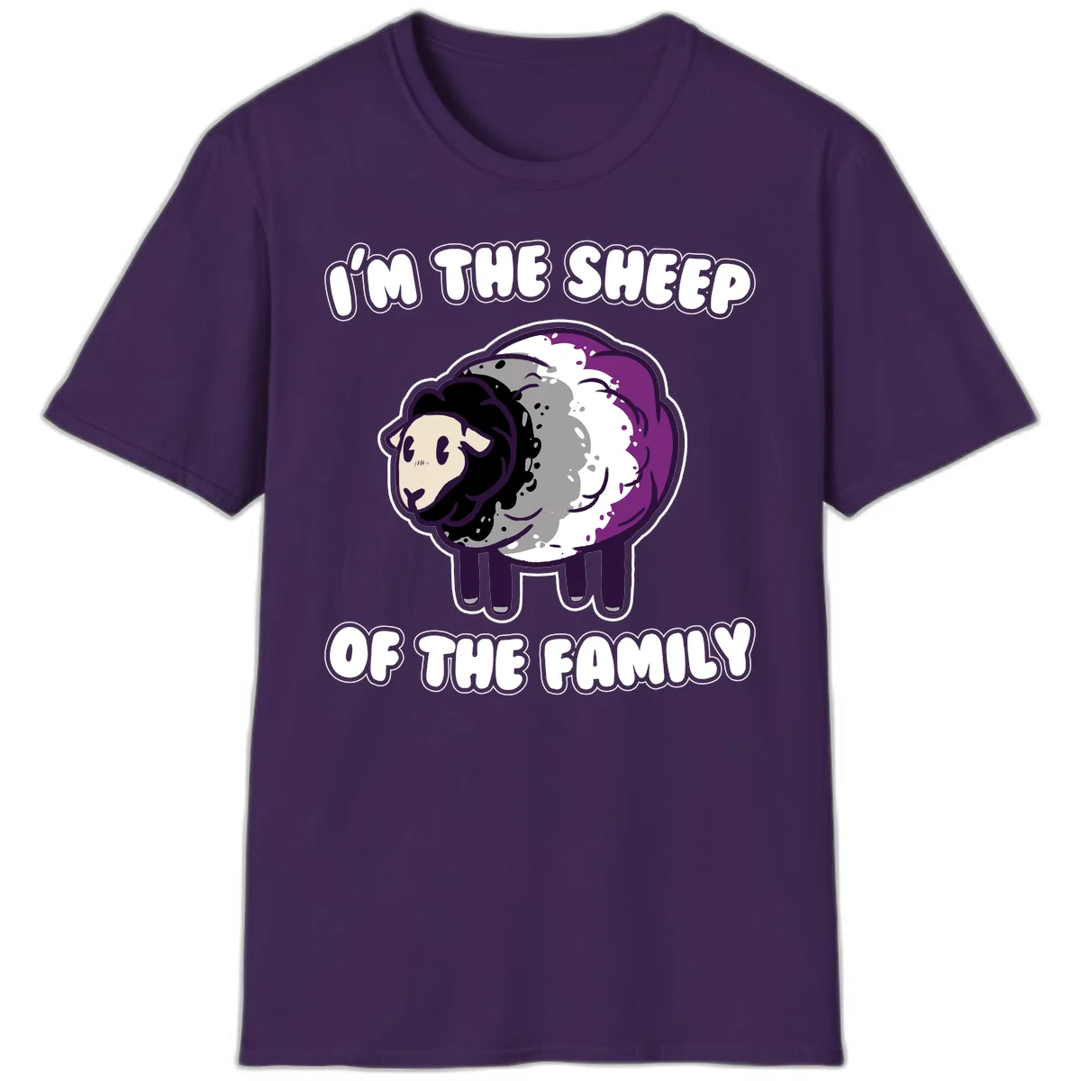 Cartoon purple and white sheep with text 'I'm the sheep of the family' - humorous family dynamic design in Purple
