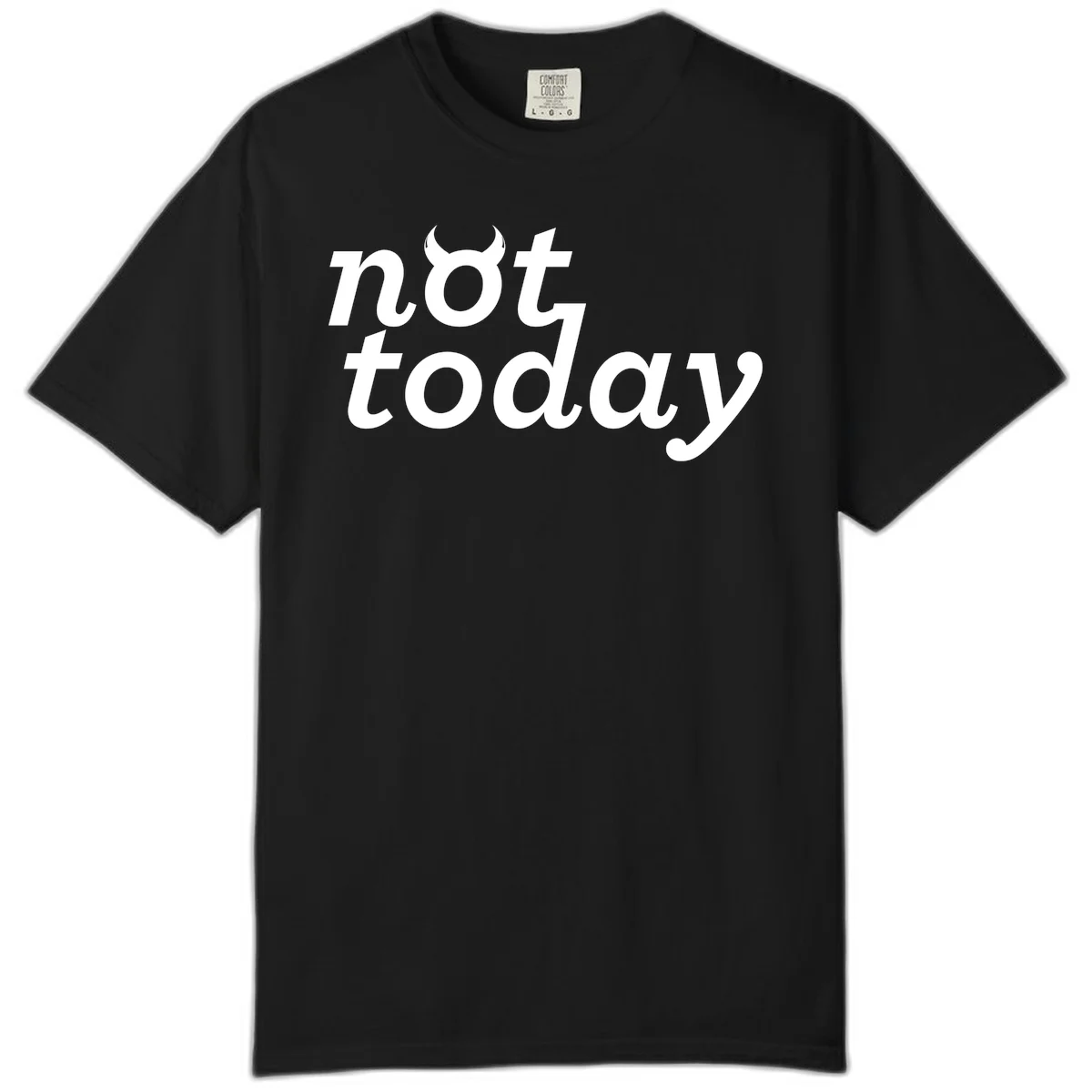 White text reading 'not toddaly' with devil horns above on gray background, playful typography design in Black